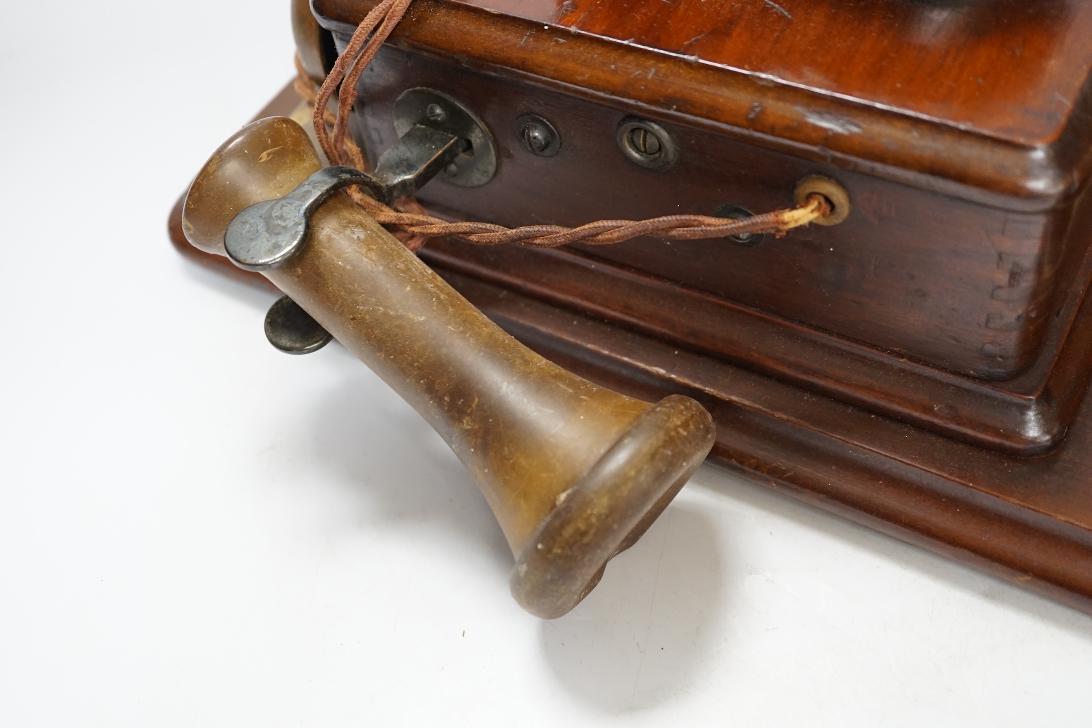 An early 20th century Hotline wall mounted telephone, 47cm long. Condition - fair